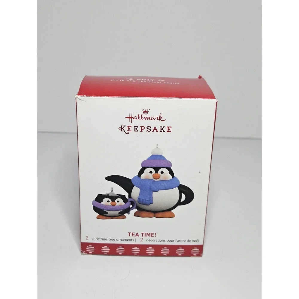 Hallmark Keepsake 2017 Tea Time! Penguins Christmas Ornament Set of 2 NEW